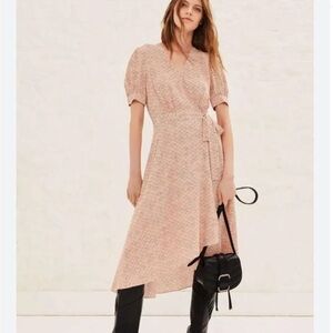 Ba&sh Asymmetrical Red Burgundy Dot Scallop Wrap Dress Women’s 4 Parisian Chic